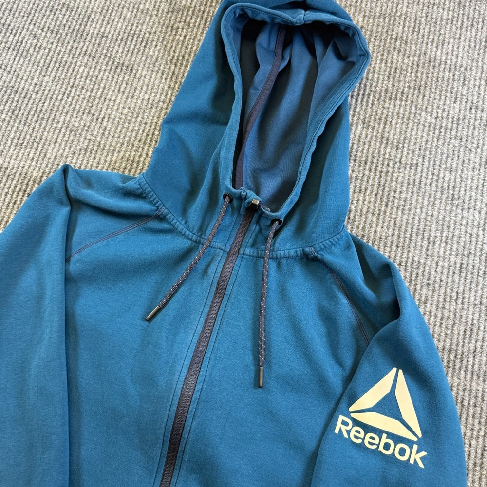 Reebok Hoodie Mens M Blue Full Zip Athletic Logo Sweatshirt